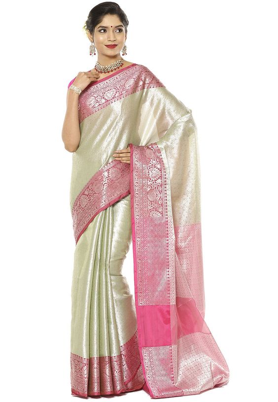 image of pastel color Banarasi silk saree 